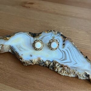 Vintage Boho Filigree Moon Pearl Stud Earrings - Women's Jewelry